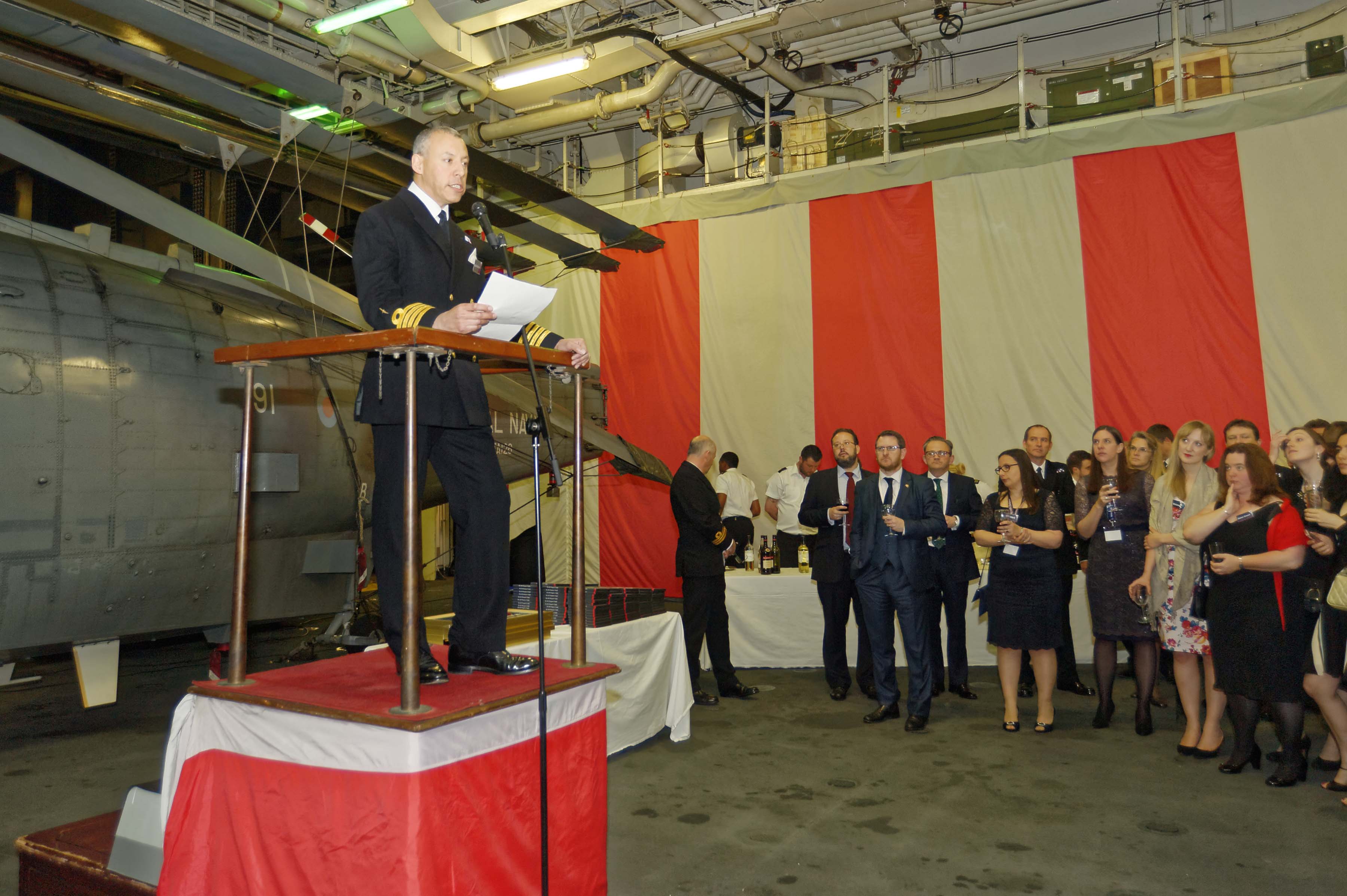 The Captain of HMS Ocean addressing the guests at the Peregrine Trophy Awards Ceremony